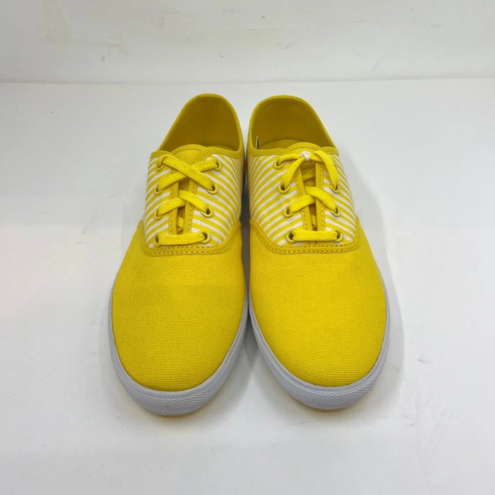 Lacoste Gambetta Sneakers Women 8 Yellow White Striped Canvas Low Top‎ Vintage